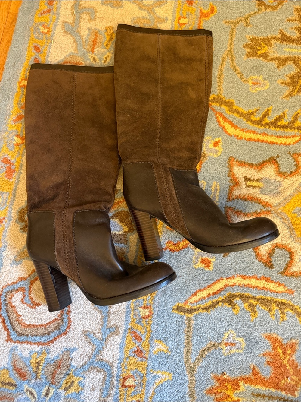 Nine West Women's Brown Suede & Leather Mid-Calf Heeled Boots